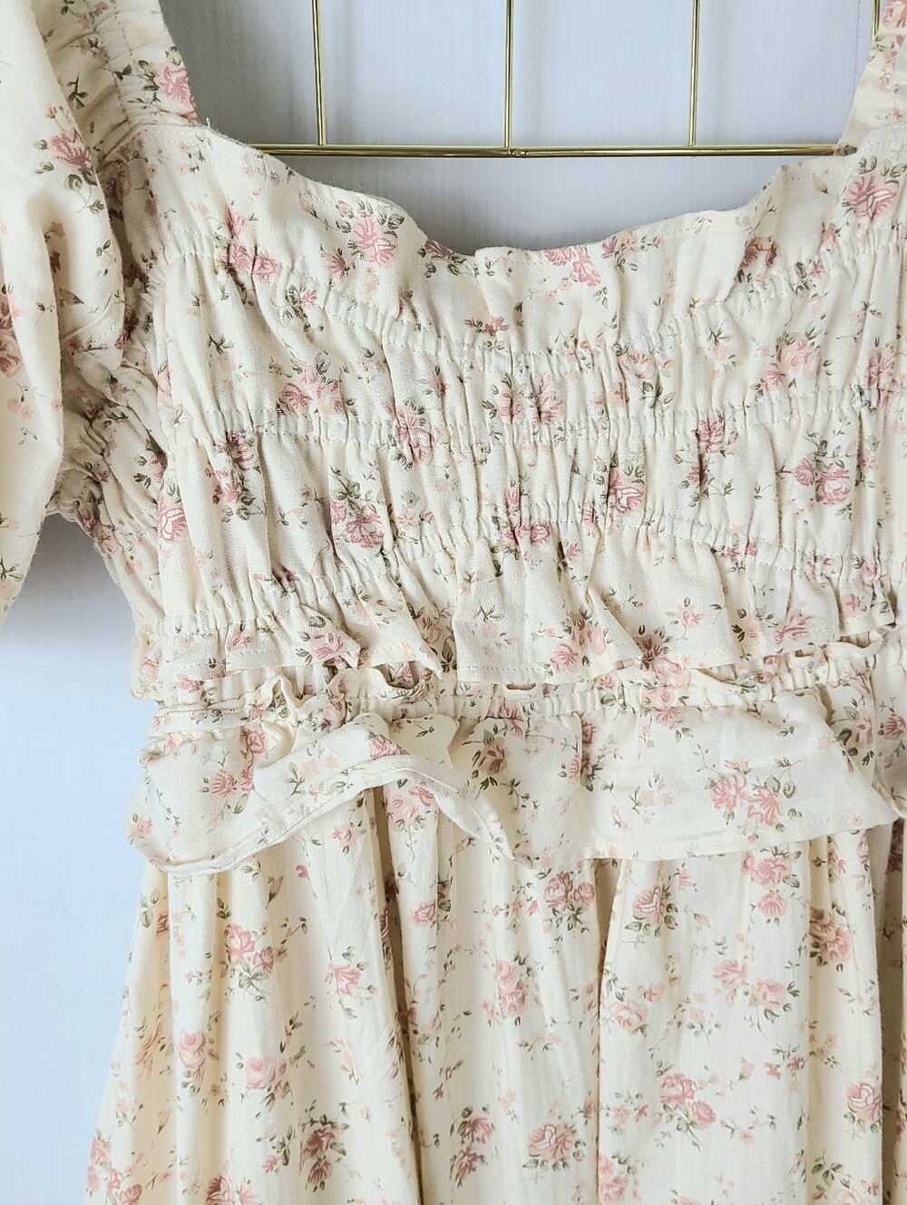 Worth Collective Finley Petal Pink Floral Tie Back Puff Sleeve Midi Dress - Picture 5 of 9